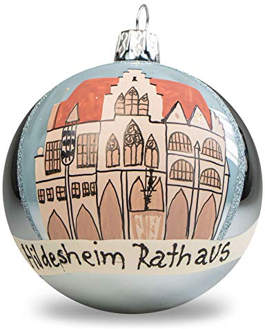 mgc24 Weihnachtskugel Christbaumkugel Baumschmuck Glas handbemalt Ø 8cm - Motiv Hildesheim Rathaus, schwarz