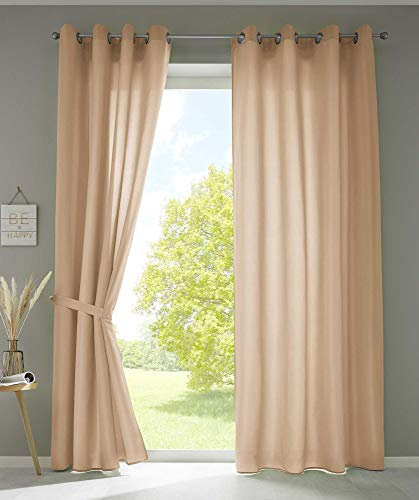Gardinenbox 2er Set Vorhänge Schal Ösen »Berlin« HxB 245x140 cm Sand Blickdicht Microsatin Lichtdurchlässig Uni Matt, 20405N2
