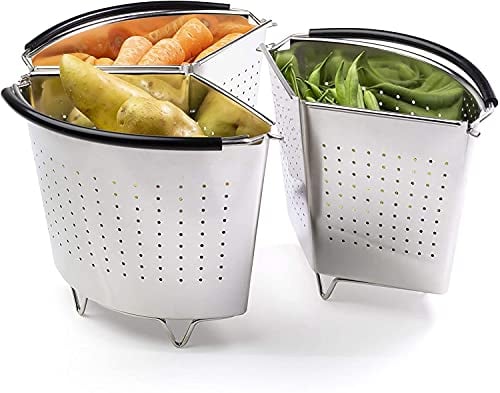 Paniers Vapeur Empilables avec Pattes en Acier Inoxydable - Insert pour Autocuiseur et Séparateur - Panier de Cuisson aux Pièces Amovibles pour la Cuisson Séparée - Pour Légumes et Pâtes