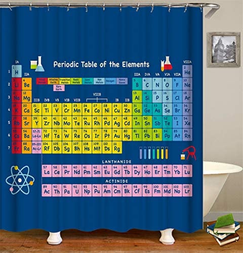 FANSU Tende da Doccia Antimuffa Impermeabile, Moderne 3D Stampato Poliestere Resistente Tessuto Lavabile Tenda della Vasca da Bagno con 12 Ganci (Tavola Periodica,90x180cm)