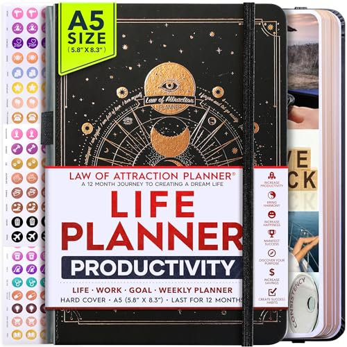 Lebensplaner - Undatierte Deluxe-Wochen- und Monatsplaner, eine 12-monatige Reise zur Steigerung von Produktivität und Glück, Lebensorganisator, Dankbarkeitstagebuch, Gesetz der Anziehung Planer