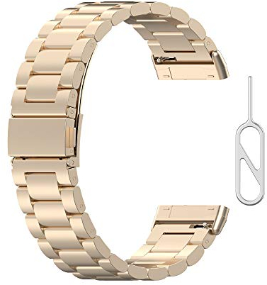 Yikamosi Kompatibel mit Fitbit Versa3 Armband/Sense Armband,Schnellverschluss Edelstahl Metall Ersatzarmband Damen Herren Wristband Uhrenarmbänder für Fitbit Versa3/Sense,Champagner Gold