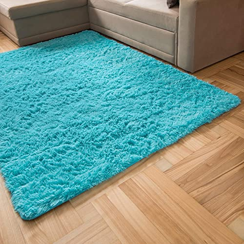 Carpeto Shaggy Teppich Wohnzimmer 120x170cm Blau Einfarbig Weich Kurzflor | Teppich für Schlafzimmer Büro Esszimmer Eingangsbereich Pflegeleicht Saugrobotergeeignet Fußbodenheizungsgeeignet Flauschig
