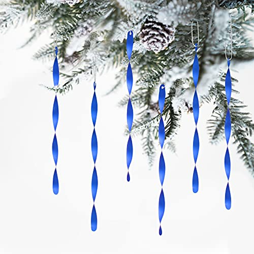 ZHMTang 24 Stück Weihnachts-Hängeornamente, gedrehte Aluminium-Eiszapfen für Hochzeit, Halloween, Urlaub, Baumschmuck (matt, 17,8 cm, blau)