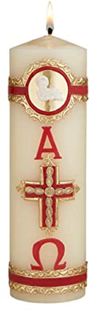 Needzo Lamb of God Paschal Candle Catholic Church Supplies, Home Prayer Space Sanctuary Decoration, Unscented Pillar Candles, 8 Inches