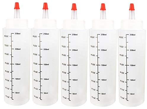 5 x 250 ml Plastic Needle Bottle with Scale Squeeze Bottle, Plastic Squeeze Squeeze Bottles with Leak-Proof , for Oil, Spices, Dressing, Paint, Adhesive, Crafts, Workshop