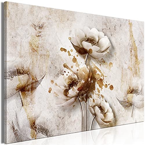 decomonkey Bilder Blumen 120x80 cm 1 Teilig Leinwandbilder Bild auf Leinwand Vlies Wandbild Kunstdruck Wanddeko Wand Wohnzimmer Wanddekoration Deko Natur Vintage Art Abstrakt beige braun