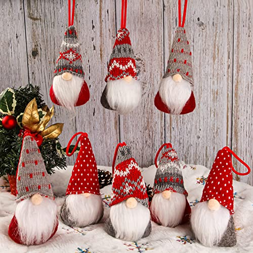 Christmas Gnomes Hanging Ornaments Set of 8, Swedish Gnome Handmade Plush Santa Elves Christmas Tree Hanging Decorations Xmas Decorations