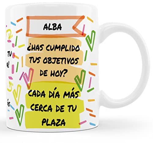 Bee Ingenious Taza Personalizada Con Nombre para Opositores - Regalos para Opositor, Tazas de Desayuno (Cumplir objetivos)