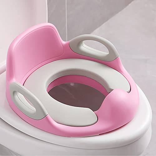 LZQ Kinder Toilettensitz WC Aufsatz, Kloaufsatz für Kinder 1-8 Jahren, Toilettentrainer mit Anti-Rutsch Polster, Griff, Rückenlehne und Spritzschutz(Rosa)