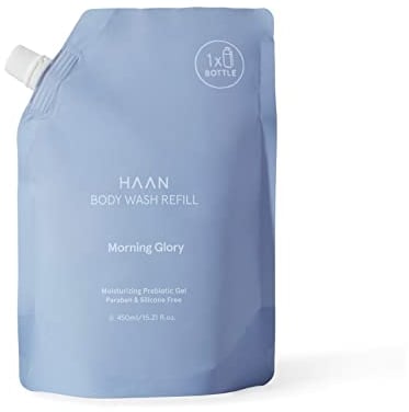 HAAN – Morning Glory Body Wash – tägliches Peeling-Duschgel für weiche und glatte Haut mit Aloe Vera –Refill – vegan, 450 ml