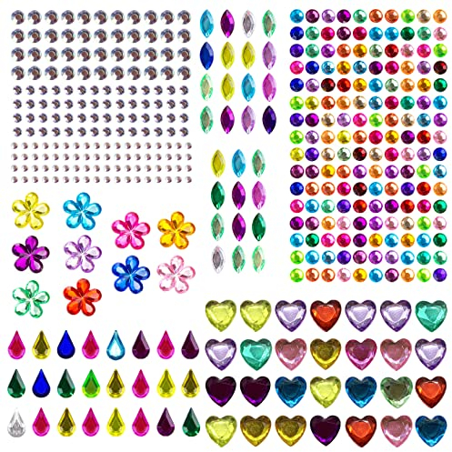 Gem Stickers Self Adhesive Gems for Crafts Sparkly Flatback Assorted Shapes Jewels Bling Rhinestone Stickers Crystal Sticker for DIY