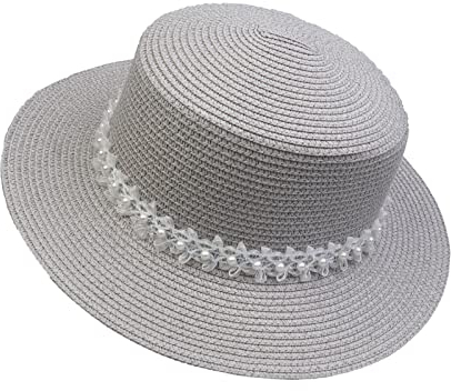 JK Home Pliable Chapeau de Soleil Femme Panama en Paille Capeline Large Bord avec Ruban Mariage Plage Gris