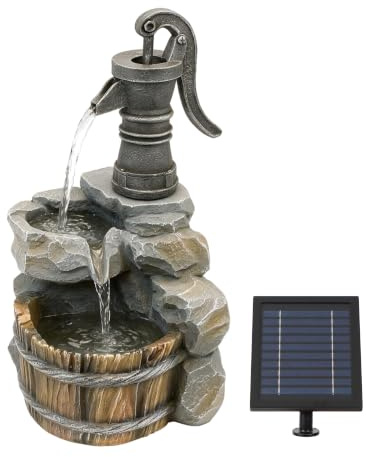 Gardenwize - Hand Pump Solar Water Feature Garden with Battery Backup | Battery Back-Up, 2W Solar Panel, 5m Cable, Ground Spike, No Mains Wiring, Outdoor Garden Use