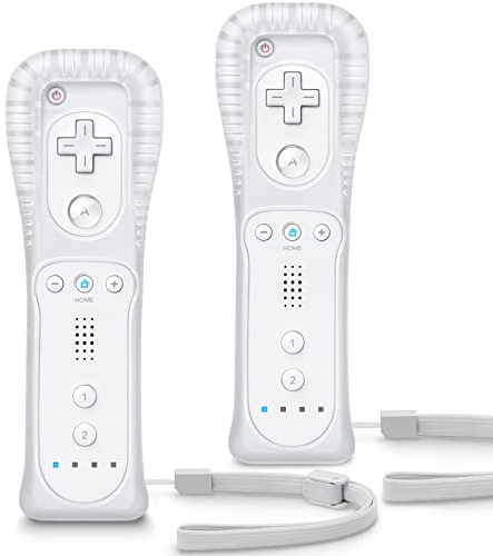 TIANHOO Wii Controller 2 Pack con custodia in silicone e cinturino da polso, Wii Remote Controller con funzioni aggiornate di puntatore, altoparlante e vibrazione degli urti, telecomando per WiiWii