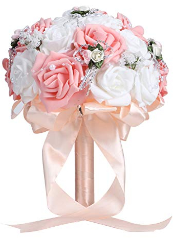 Bouquet da Sposa, Bouquet da Sposa Artificiale Simulazione da Sposa con Decorazione Floreale Forniture per Matrimoni(Rosa)