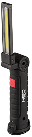 NEO TOOLS Werkstattlampe Lampe, Taschenlampe, Leistung 3W, 200 lm, LED COB | Akku 1200mAh 3.7 Li-Ionen, USB-Ladegerät 5V/1A, Magnet im Sockel, Ladezeit 4h, Betriebszeit max. 3h, 5 Lichtfunktionen
