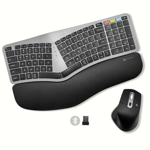 X9 Ergonomic Keyboard and Mouse Wireless Combo 2.4G+Bluetooth - Type Comfortably & Efficiently Longer - Ergo Split Keyboard and Mouse with Wrist Rest - Fullsize Keyboard for Laptop and PC