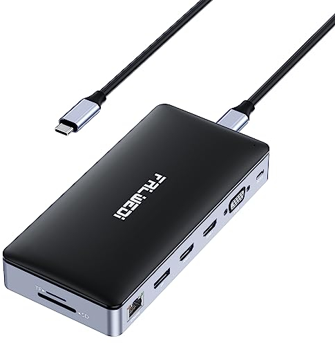 USB C Laptop Docking Station, 15 in 1 Dock with 4K Triple Display Multiport Adapter and 3 Monitors Compatible for Dell/Surface/HP/Lenovo ( Dual HDMI, DP, VGA, USB Ports, RJ45, SD/TF, Mic/Audio, PD)