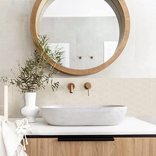 Alwayspon Piastrelle adesive impermeabili in vinile, staccabili e incollate, autoadesive, per cucina, bagno, soggiorno, stile boho, 20 x 20 cm, 10 pezzi, beige