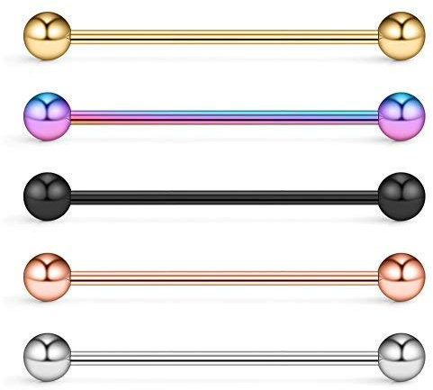 Longbeauty 14 Gauge 5 Pcs Lange Edelstahl Industrielle Barbell 38mm Piercing Stab Hantel Piercingschmuck Knorpel Ohrring Langhantel Körper Schmuck, Gemischte Farben