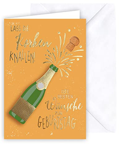 KE - Exklusive Geburtstagskarte mit 3D PoppUp Element, Premium DIN B6 Klappkarte inklusive Umschlag, Perfekt für besondere Anlässe, Motiv: Sektflasche