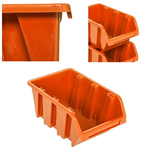 botle Lot de 10 boîtes empilables pour Atelier, Garage, boîte de Rangement à Vue, empilable, 120 x 195 x 90 mm, Orange, bacs a Bec, boites de Rangement, boites au Garage, containers de Stockage