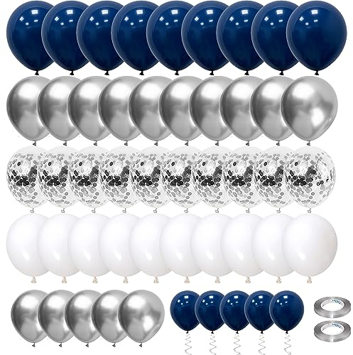 70 Stück Luftballons Set, Marineblau Luftballons Blau Silber Weiß, Luftballons Metallic Latex Ballons Konfetti Ballon Helium Luftballons für Hochzeit Geburtstag Party Dekoration