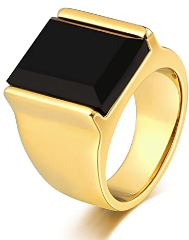 Whoiy Ring Bergkristall, Herren Ring Goth 15mm Edelstahl Punk Ring Rechteck Ringgröße 65 (20.7) Gravierbar