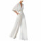 RMBLYfeiye Jumpsuit Damen Lang V-Ausschnitt Einfarbiges 3/4 Ärmel Chiffon Jumpsuit Mit Taschen Hohe Taille Tailliert Tunika Overall Hosenanzug Festlich Jumpsuit Elegant Hochzeit Gast