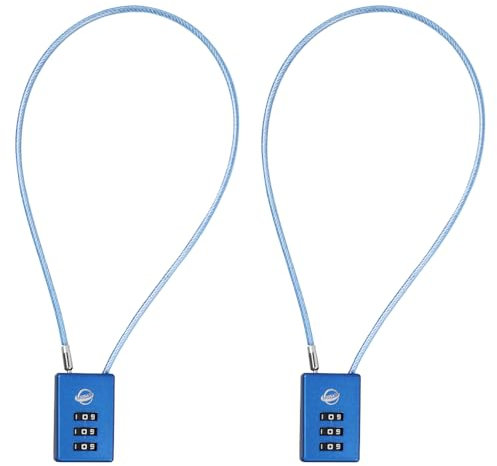 SISAV 3 Digit Cable Combination Lock 16 inches Cable for School Gym Locker,Filing Cabinets,Helmet,Toolbox,Luggage Suitcase,knapsack,Blue 2Pack