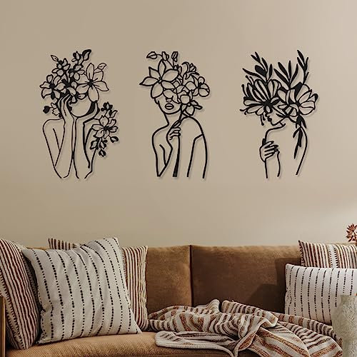 3 Stück Metall Wandkunst Dekor Minimalistische Abstrakte Frau Wandkunst Moderne Linie Zeichnung Wandkunst Dekor Metall Weiblich Einzeilige Wand Zuhause Hängend für Schlafzimmer Küche Badezimmer