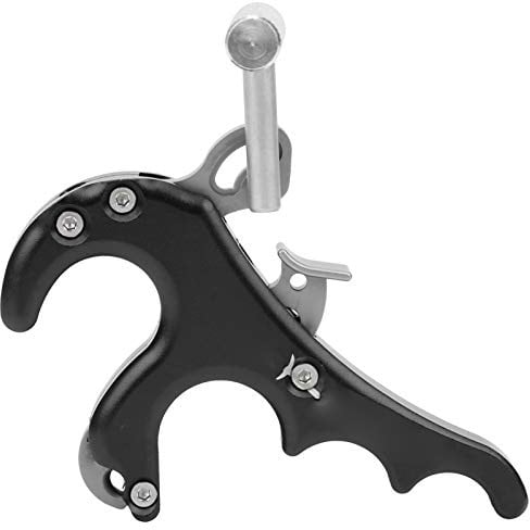 Asixxsix Bogenfreigabehilfen, Aluminiumlegierung Vier Finger Griff Einstellbare Edelstahl Daumen Caliper Trigger T Griff Handheld Zubehör mit 2 Schraubenschlüsseln (Schwarz)