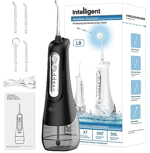 Munddusche Kabellos 4 Reinigungsmodi 4 Jet-Tipps, IPX7 Wasserdicht und USB Wiederaufladbarer Elektrische Zahnreiniger für Reise und Homful, Kieferorthopädischer, Zahnpflege