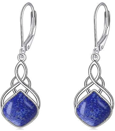 Lapislazuli Sterling Silber Ohrringe - Irischer Keltischer Knoten Tropfen Schmuck - Geschenke für Damen und Mädchen