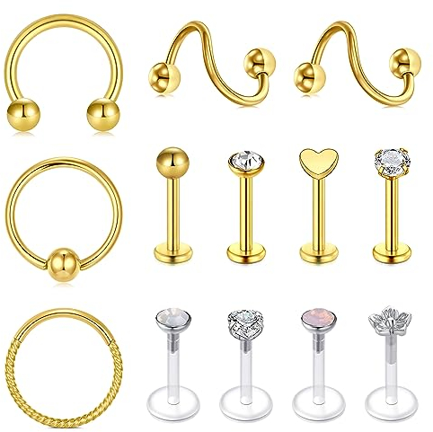 Rajnard Bauchnabel Piercing 14G 12mm Gold Bauch Bars Chirurgenstahl CZ Diamant Bauch Piercing Nabel Bar Bauchnabel Ring Piercing Schmuck für Frauen Männer