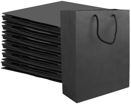 MIVIDE Geschenktaschen Schwarz 28 x 10 x 33 cm/250 g, 20 Stück | Papiertüten mit Henkel Schwarz, Schwarze Geschenktasche für Hochzeits, Weihnachten, Partyfeiern, Geschenke