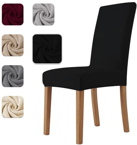 Homebliss Stuhlhussen 6er Set Stretch,Stuhlhussen Schwingstühle Elastisch für Esszimmer- und Küchenstühle, Stuhlbezug Sehr Weich Bequem Kratzfest Schwarz