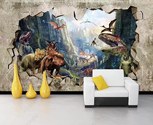 Fototapete Dinosaurier Bricht Wand Tapete 3D Effekt Tapeten Vliestapete Wandbilder Schlafzimmer Wanddeko Kinderzimmer Wohnzimmer 400x280cm-M213623