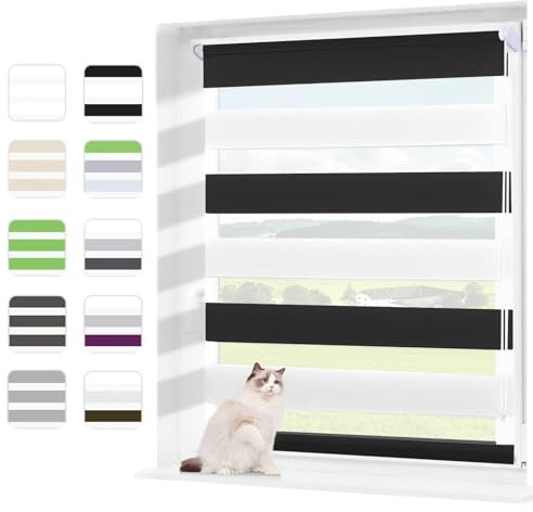 Wudomi Doppelrollo Klemmfix ohne Bohren Schwarz-Weiß 110x120cm(BxH),Lichtdurchlässig und Verdunkelnd Duo Rollo,Klemmrollo Seitenzugrollo für Schlafzimmer, Badezimmer, Wohnzimmer Fenster und Tür