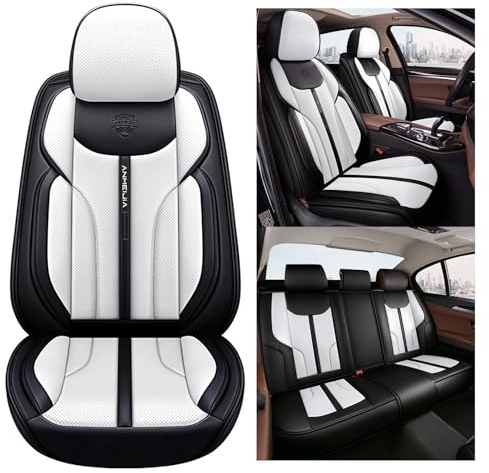 nenyan Autositzbezüge Komplett Set Universal in Premium Design | Schonbezüge für die Vordersitze & Rückbank | Auto Sitzbezüge Airbag Geeignet | Wasserdicht Sitzbezug - Weiß
