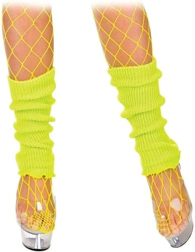 NEON YELLOW Pair of Knitted Leg Warmers Warm Fashion Festival Ice Skating Dance 80s Fancy Dress Party Accessory