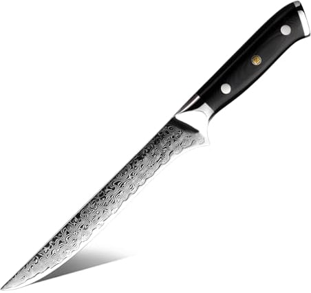 Damaso Filetiermesser, Filetiermesser Fisch aus 67 Lagen Damaststahl, Ausbeinmesser, Filetiermesser scharf Fisch