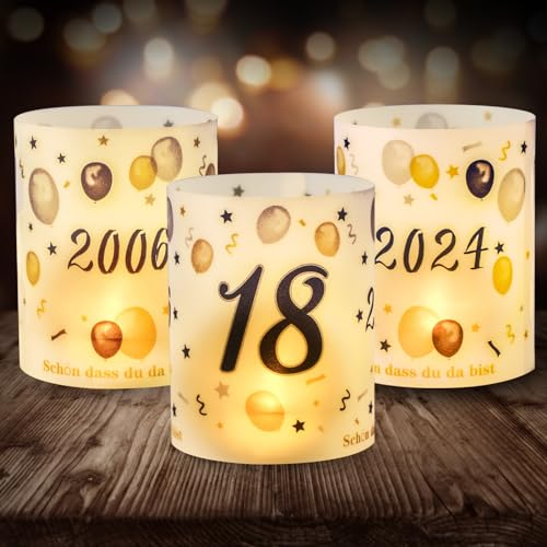 12 Windlicht Tischdeko 18 Geburtstag, Seutgjie 18. Geburtstag Deko Mädchen Junge 2006-2024 Schwarz Gold für Teelichter oder Kerzen
