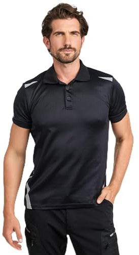PUMA Workwear – Premium Poloshirt Herren – Funktionsshirt mit Reflektoren – Arbeitsshirt für Handwerk, BAU, Werkstatt & Industrie – atmungsaktives Gewebe – bequem & elastisch – Schwarz – XS