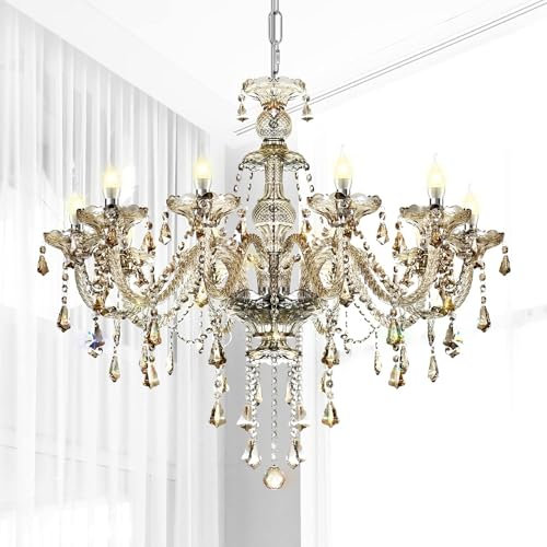 Ridgeyard Barocke Kronleuchter, Deckenleuchte, modern, Kristall-K9, Deckenleuchte, für Wohnzimmer, Schlafzimmer, Flur, Eingang, 10 Leuchten, Farbe Cognac