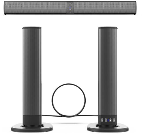 Logtronik Barres de Son TV, Home cinéma, Enceintes acoustiques connectées pour TV, Technologie TWS, Enceinte Fixation Murale, 4 Haut-Parleur Murale-Colonne détachable 2-en-1, Noir