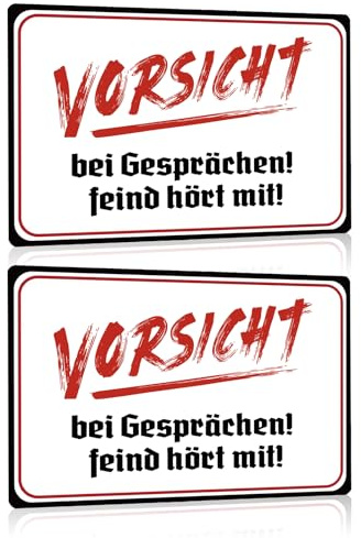 2ER LUSTIG WARNSCHILD SET 20X30cm - Vorsicht bei Gesprächen Feind hört mit - Retro Blechschild Wandschild Dekoschild Türschilder Schild mit Witziger Spruch - Wanddekoration Geschenk