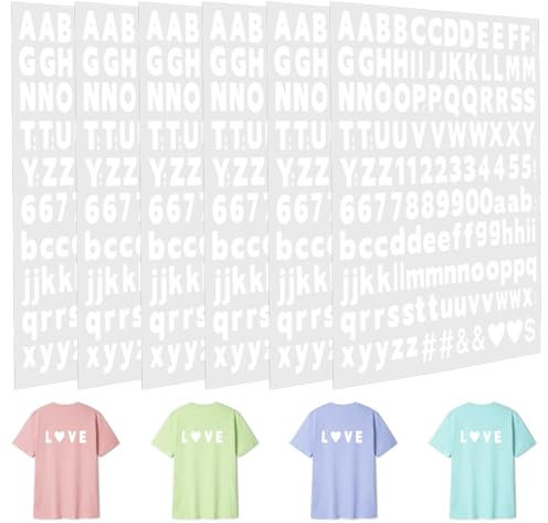 6 Blatt/858 Stück Buchstaben Aufnäher zum Aufbügeln 1 Zoll Aufbügelbuchstaben für Sweatshirts Bekleidung Personalisierte Aufbügeltransfers DIY Bügelbild Selbst Gestalten Stoff Bügel Buchstaben