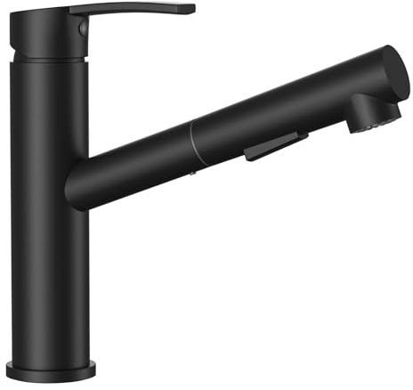 APPASO Wasserhahn Küche, Hochdruck Küchenarmatur mit Brause Ausziehbar & 2 Strahlarten, Schwarz Mischbatterie Küche, Mattes Schwarz Spültischarmatur Armatur für Küche
